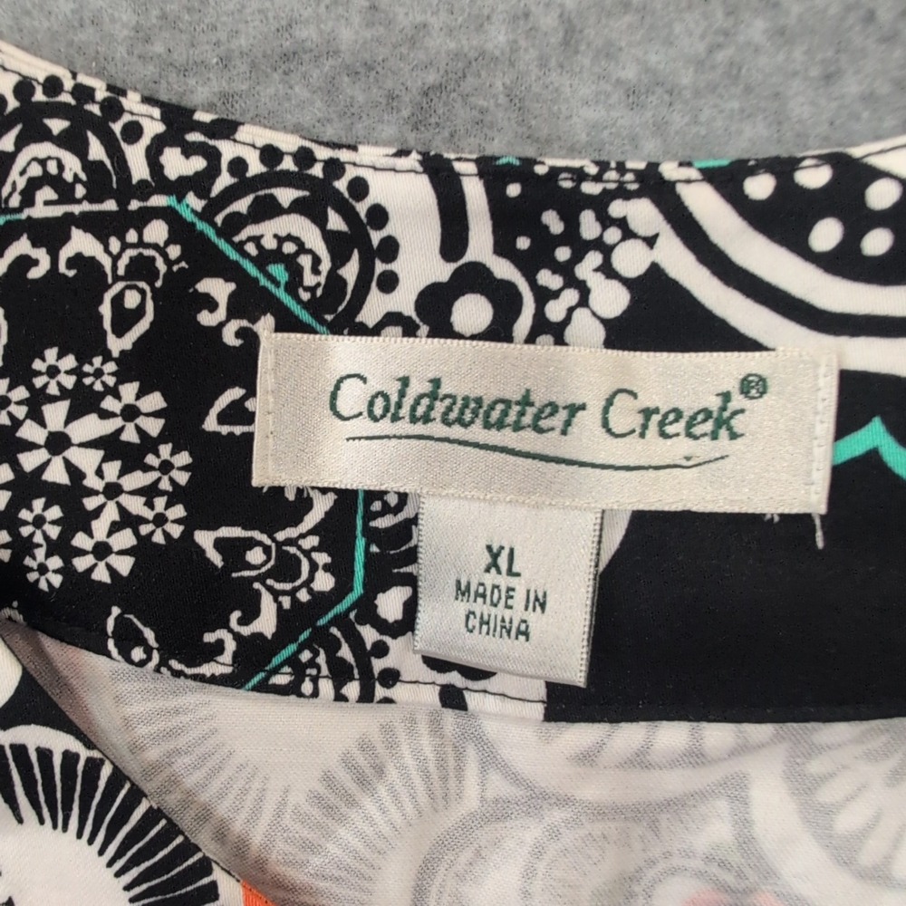 Coldwater Creek Women's XL Black‎ White Orange Floral Open Front Jacket - Picture 2 of 4